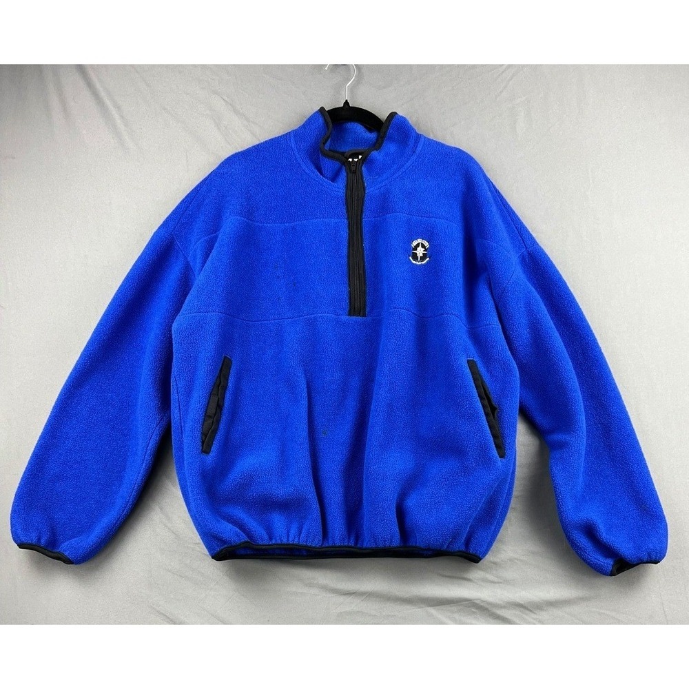 Stearns Fleece Pullover Mens Large 1/4 Zip Blue Vintage Made in USA Good